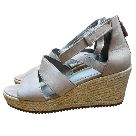 Eileen Fisher Wali Espadrille Sandal Taupe Strappy Wedge Leather Size 7 1/2 - Picture 6 of 8